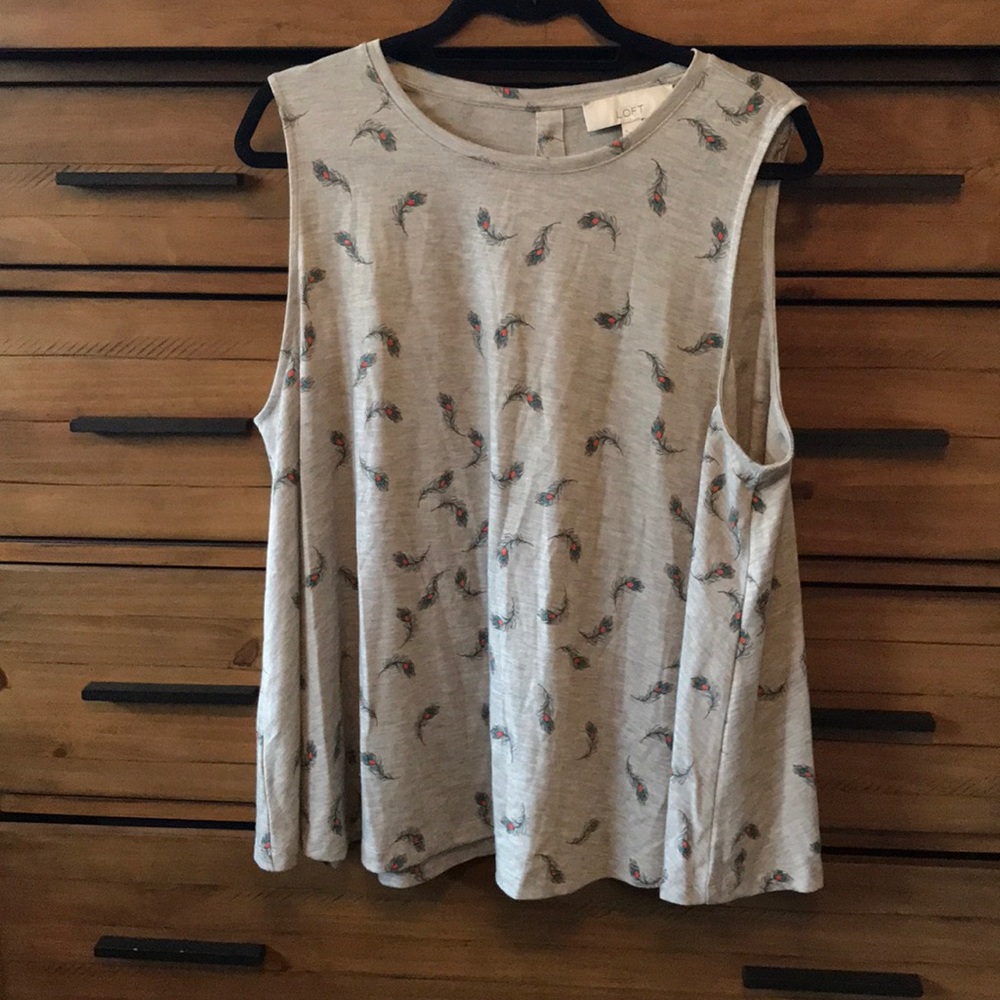 Loft swing tank top in gray with feathers